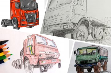 Как нарисовать машину Камаз: 7 поэтапных уроков
